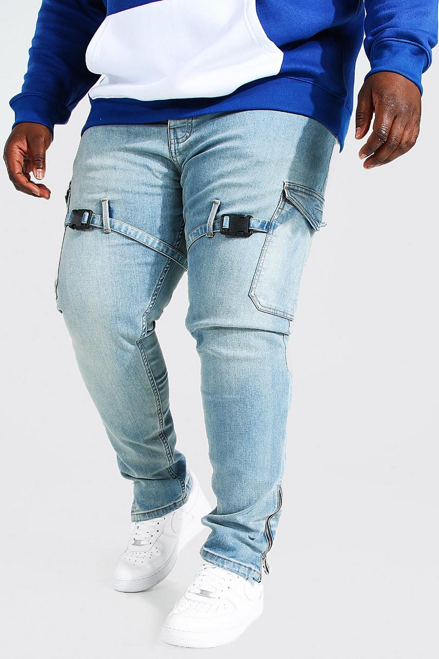 Jeans Plus Size stile Cargo Skinny Fit elasticizzati in fantasia, Antique blue image number 1