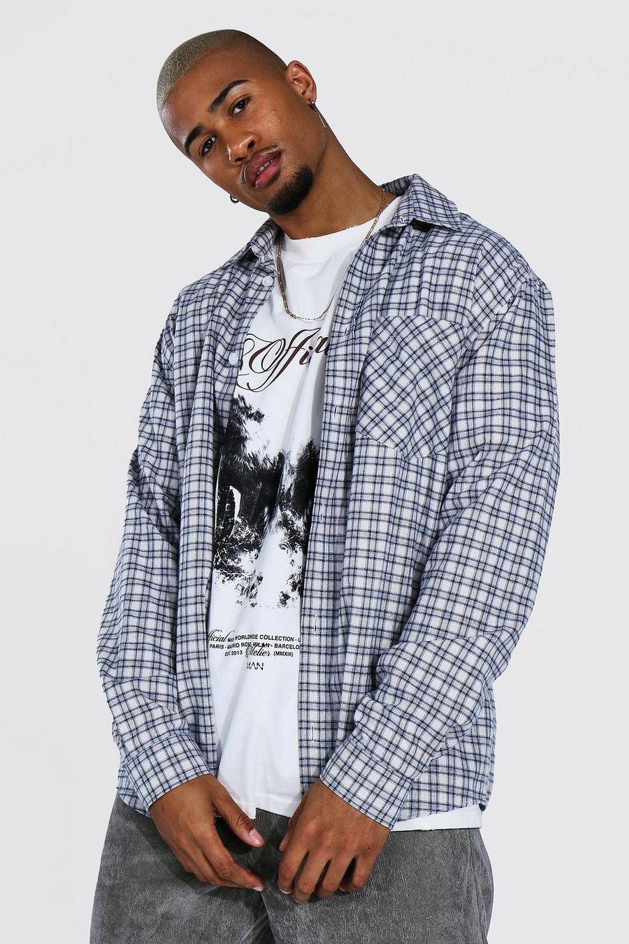Chemise oversize à carreaux style flannelle, Grey image number 1