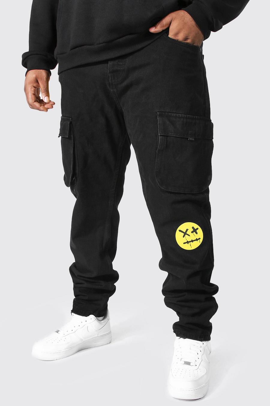 Jeans Plus Size Cargo rigidi con pieghe sul fondo, True black image number 1