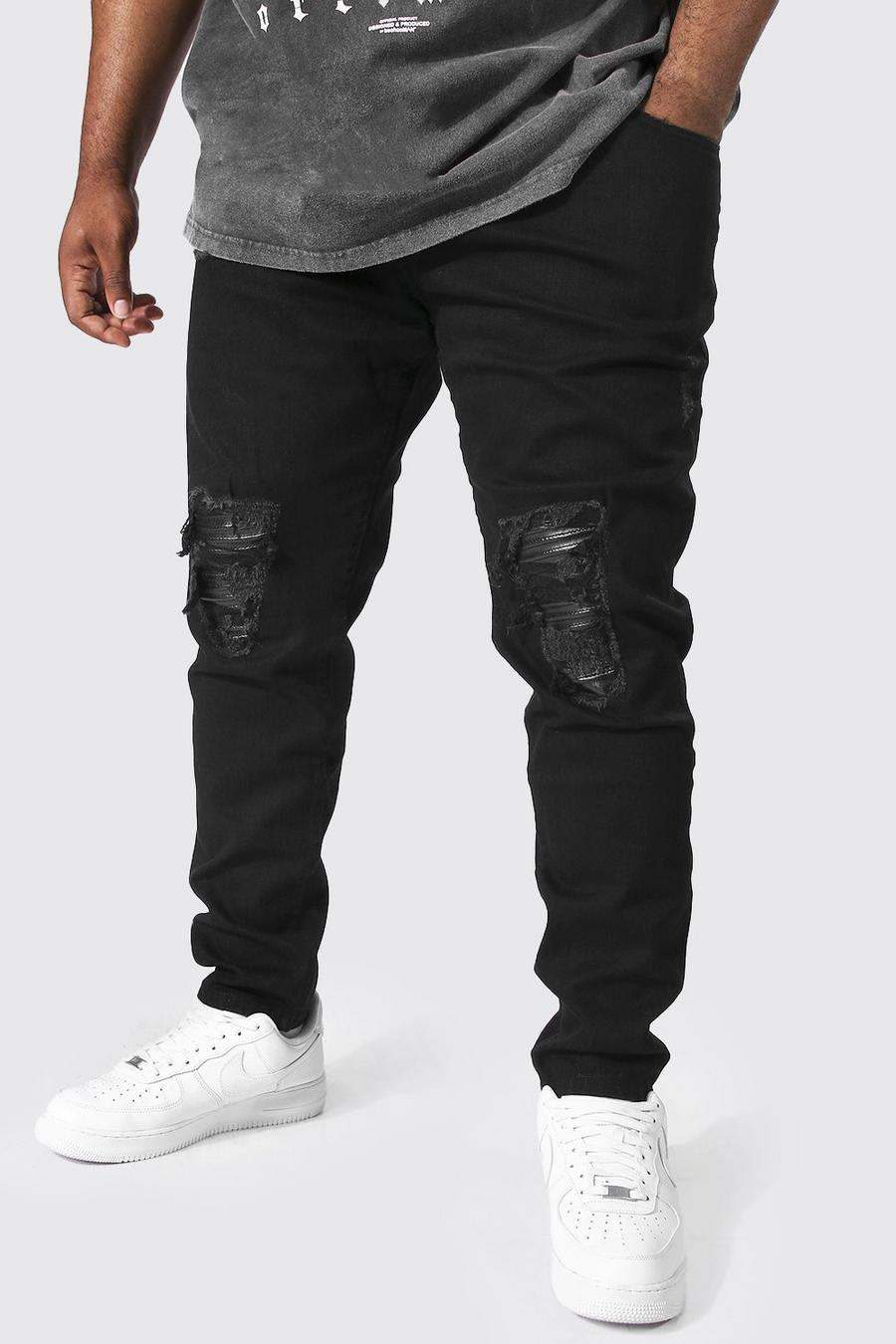 Jeans Plus Size Skinny Fit elasticizzati stile motociclista in poliuretano, True black image number 1