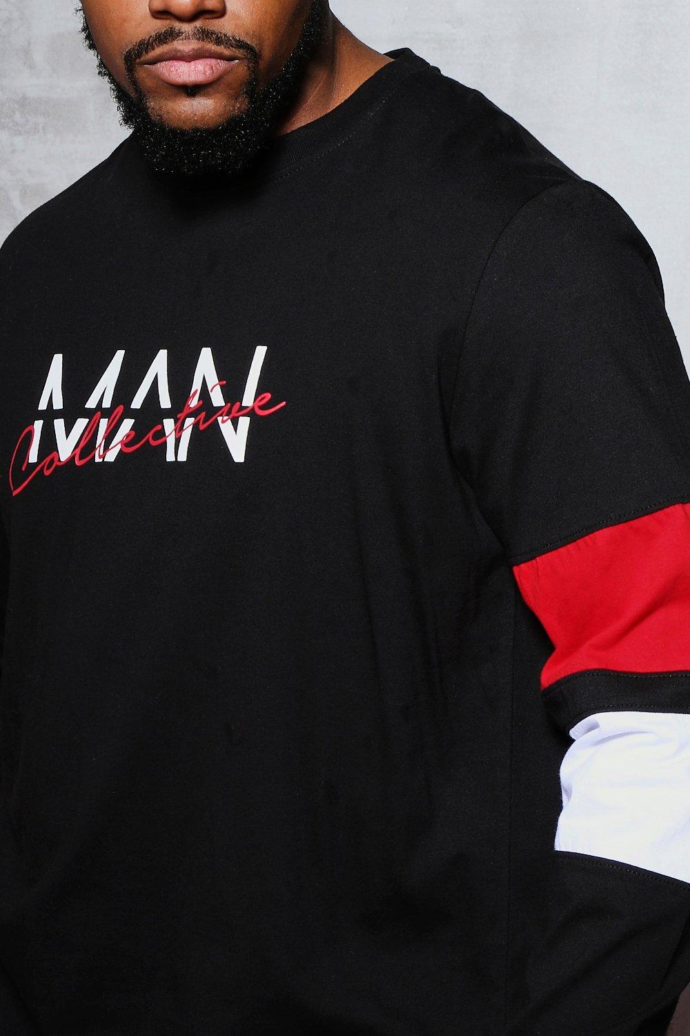 Big Tall Man Print T Shirt With Sleeve Panels boohoo AU