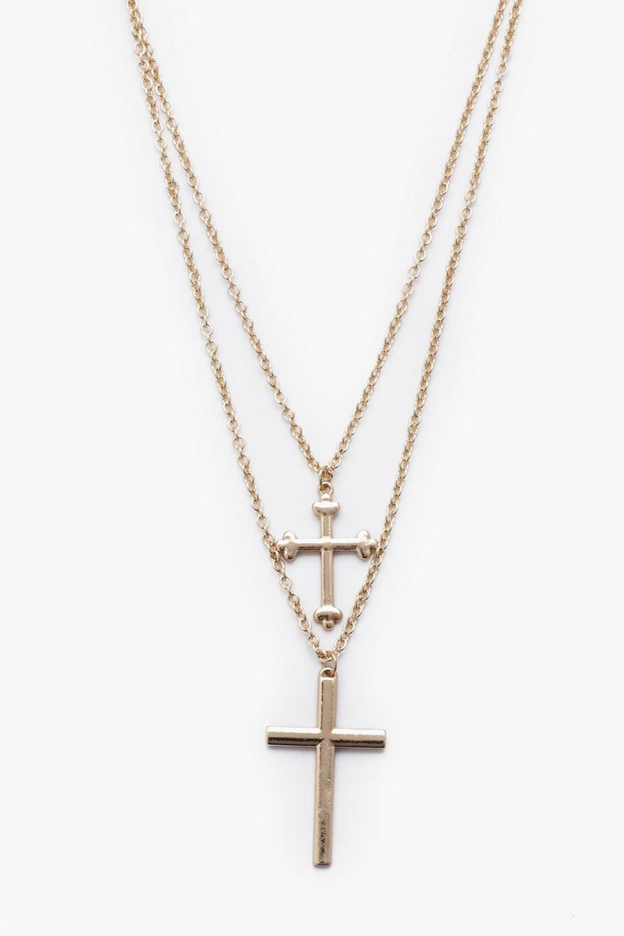 Gold Double Row Cross Necklace image number 1