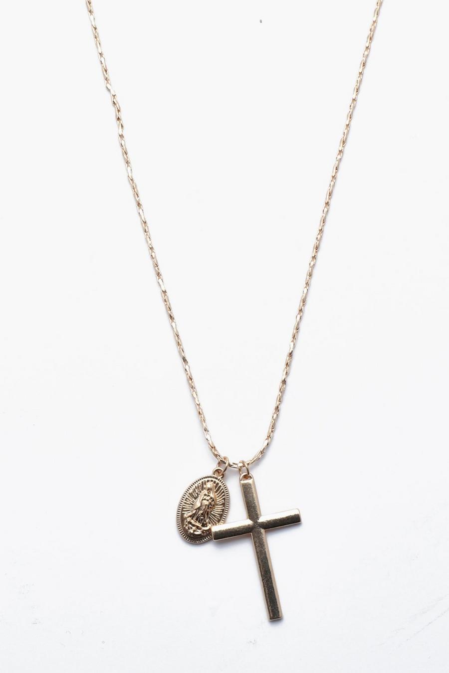 Gold Cross And Coin Necklace image number 1