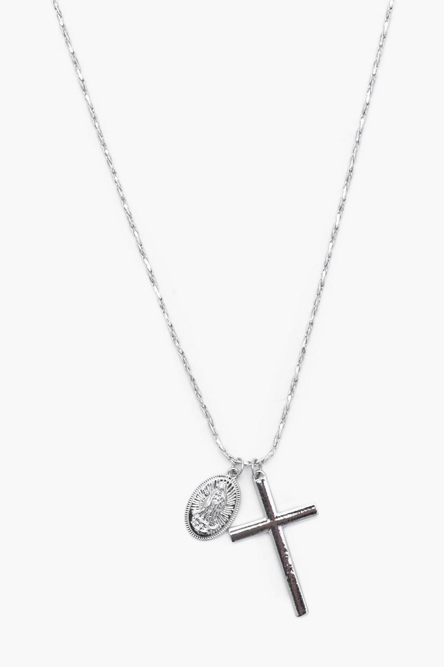 Silver Cross And Coin Necklace image number 1