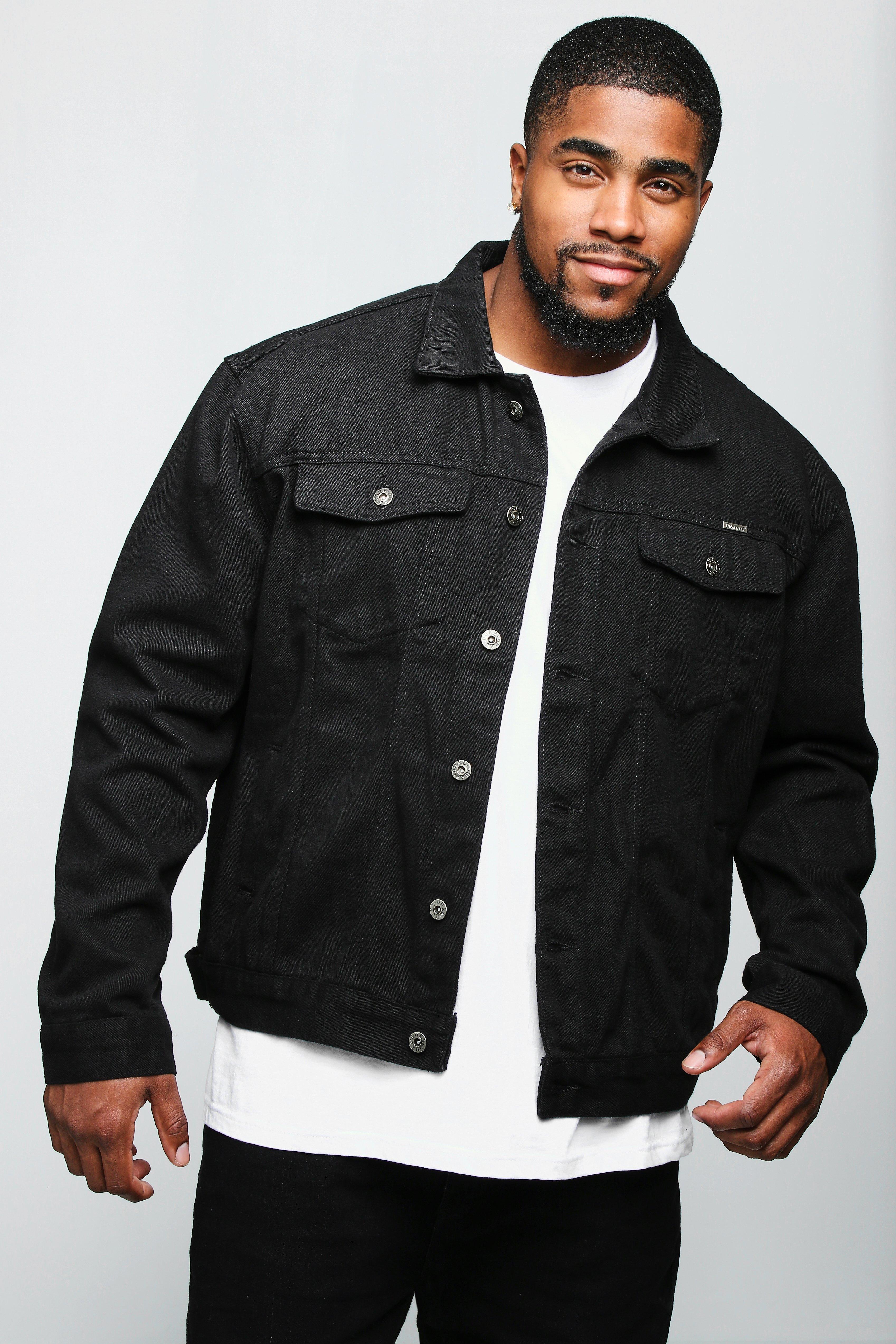 mens black denim jacket with fur collar