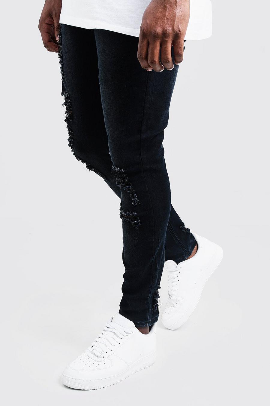 פחם gris מכנסי סקיני ג'ינס עם קרעים לגברים גדולים וגבוהים