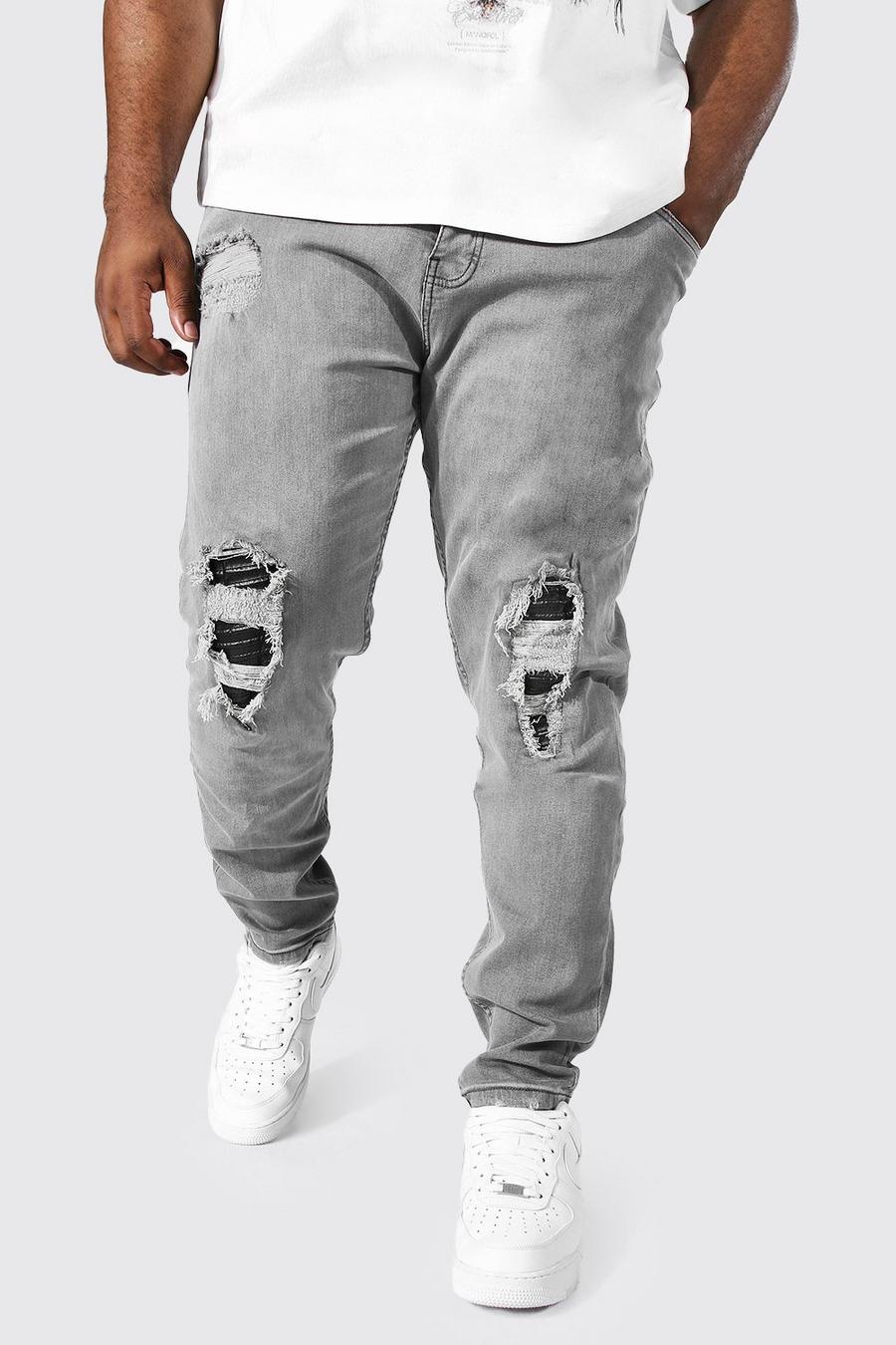 Ice grey Plus - Skinny biker jeans i PU med stretch image number 1