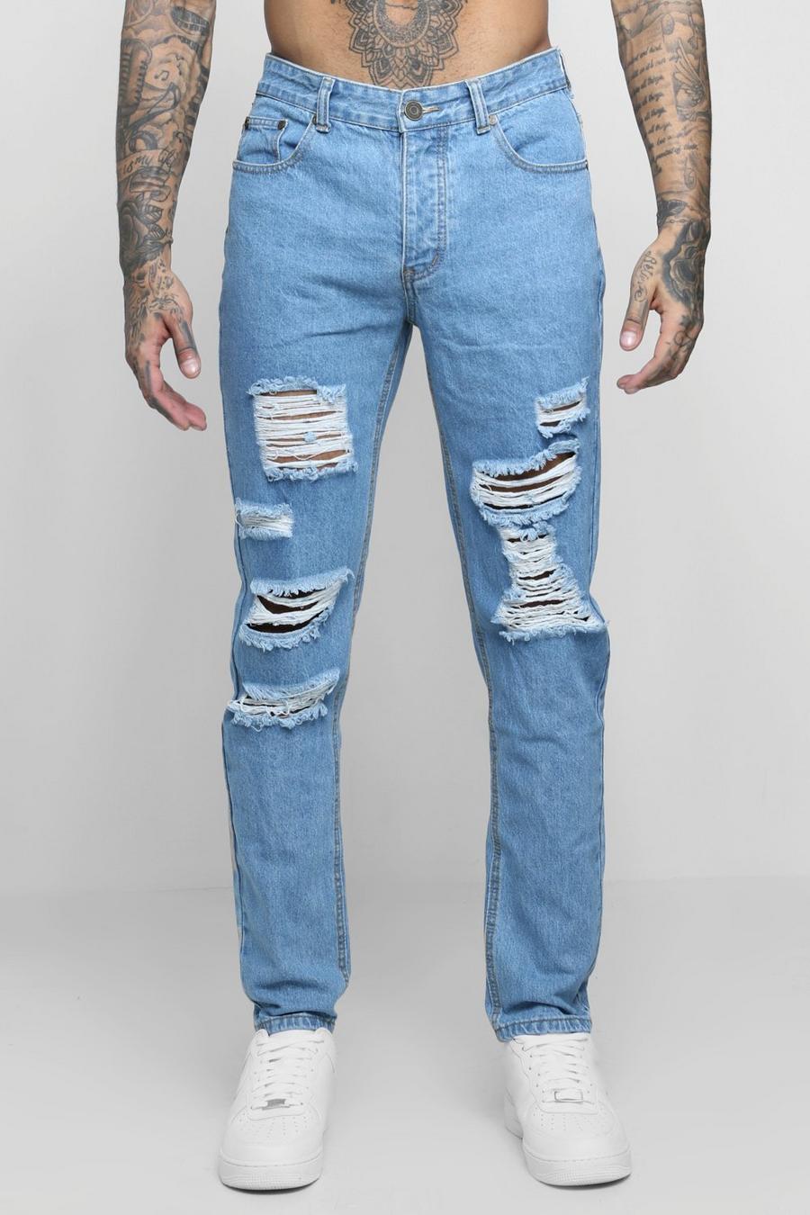 Jeans coupe slim rigide à déchirures extrêmes image number 1