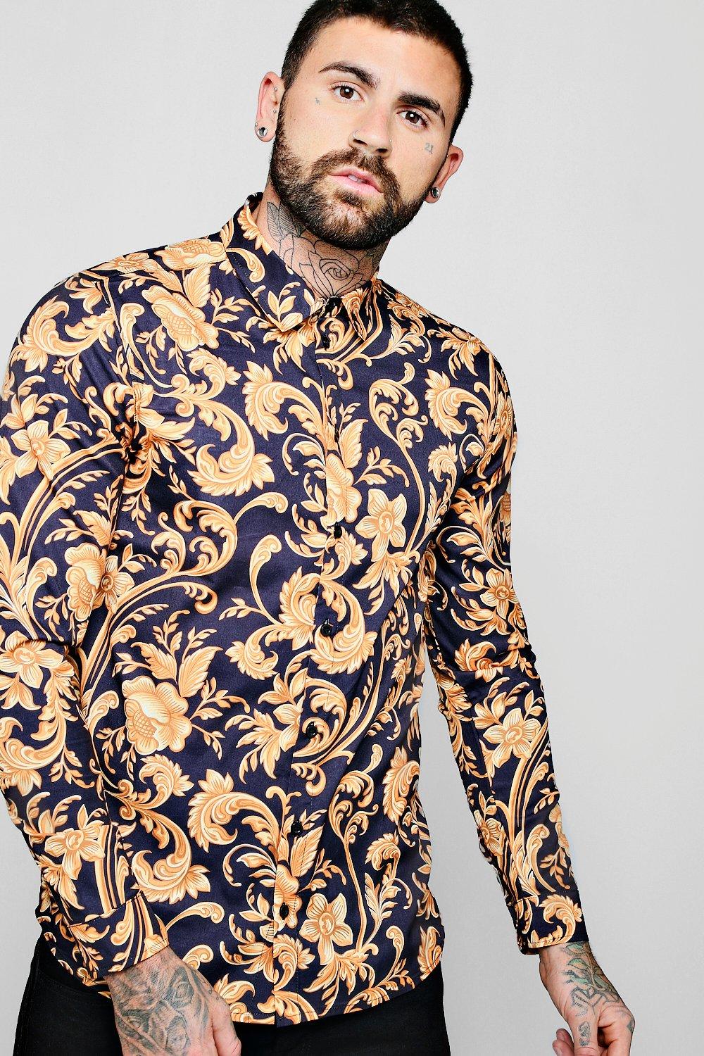 Men's Baroque Print Long Sleeve Shirt 