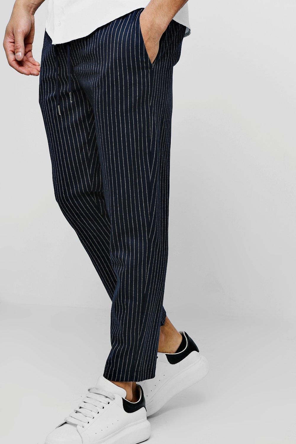 mens pinstripe smart joggers