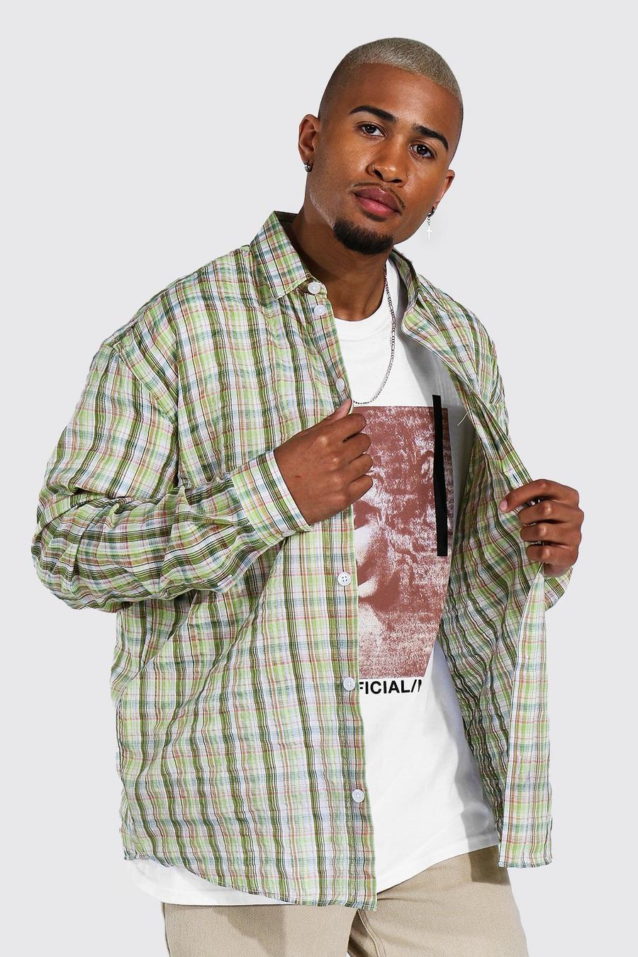 Green Extreme Oversized Lightweight Check Shirt image number 1