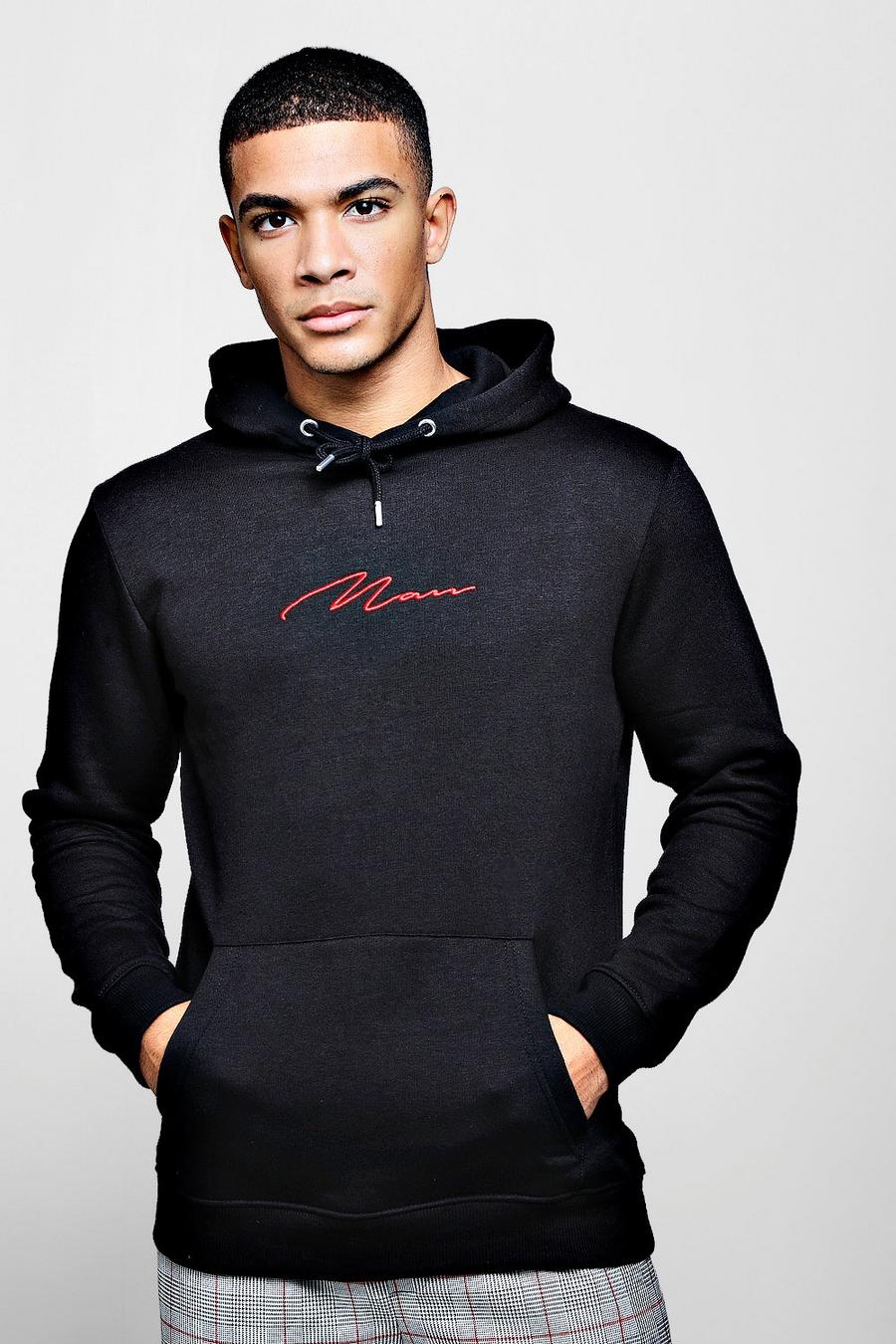 Black Red MAN Signature Embroidered Hoodie image number 1