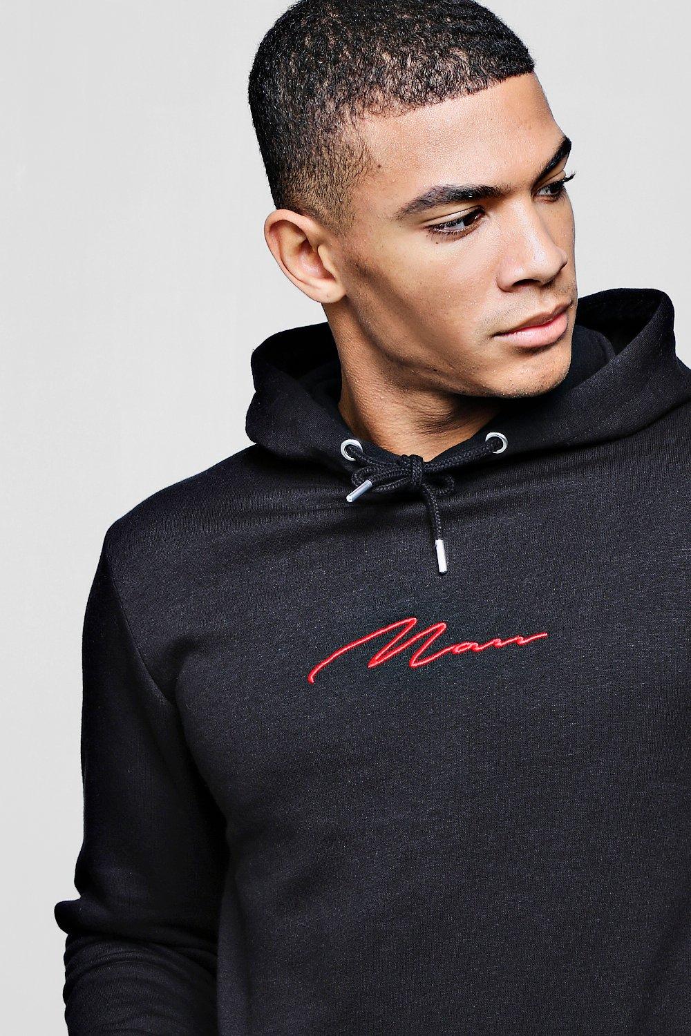 Man signature hot sale embroidered hoodie