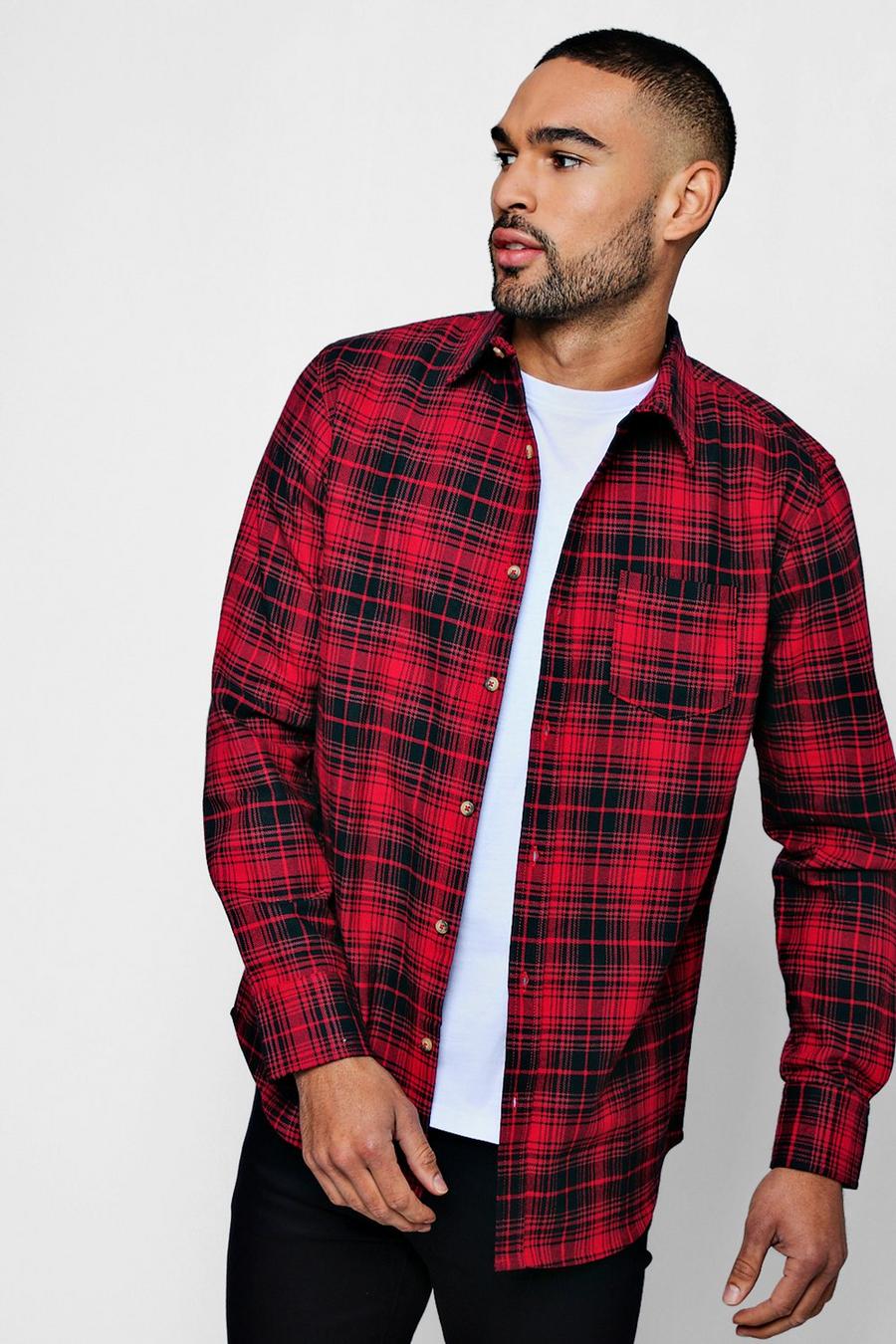Men's Sleeve Red And Black Flannel Shirt |