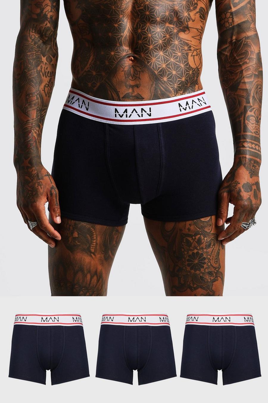 Navy 3 Pack MAN Boxers With Sports Waist Band image number 1