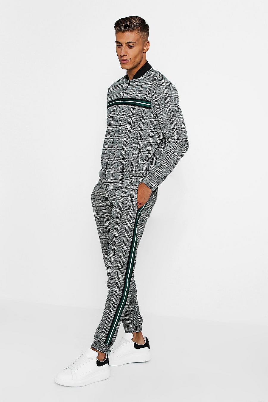 Green Checked Taped Detail Tracksuit image number 1