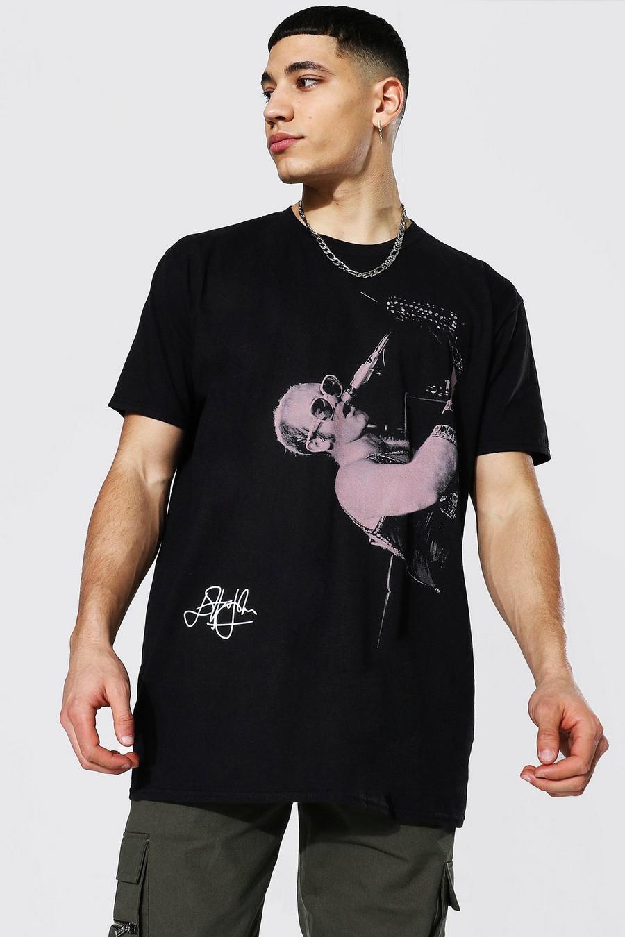 Black Oversized Gelicenseerd Elton John T-Shirt image number 1