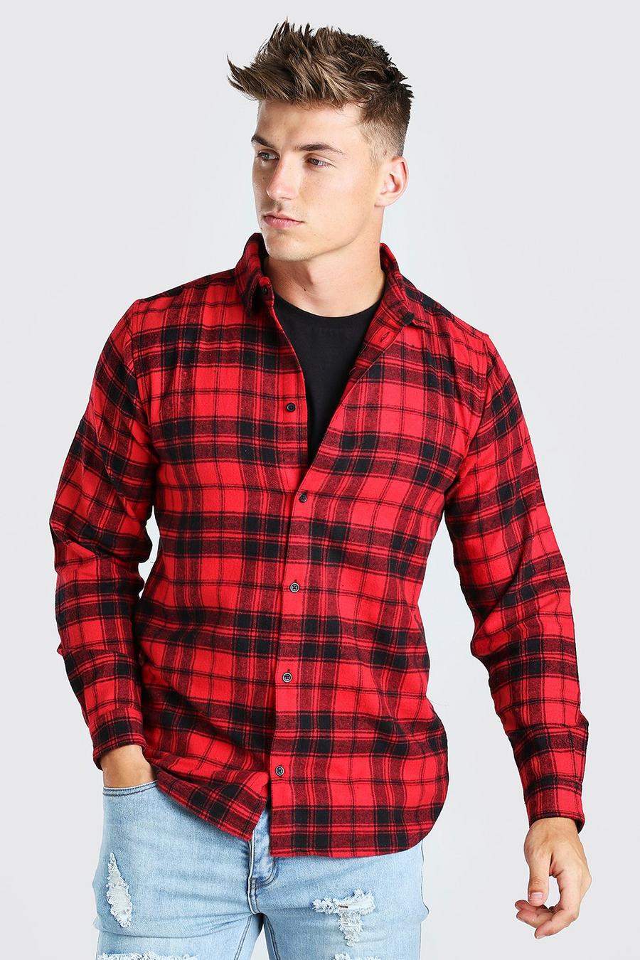 Red Long Sleeve Flannel Check Shirt image number 1