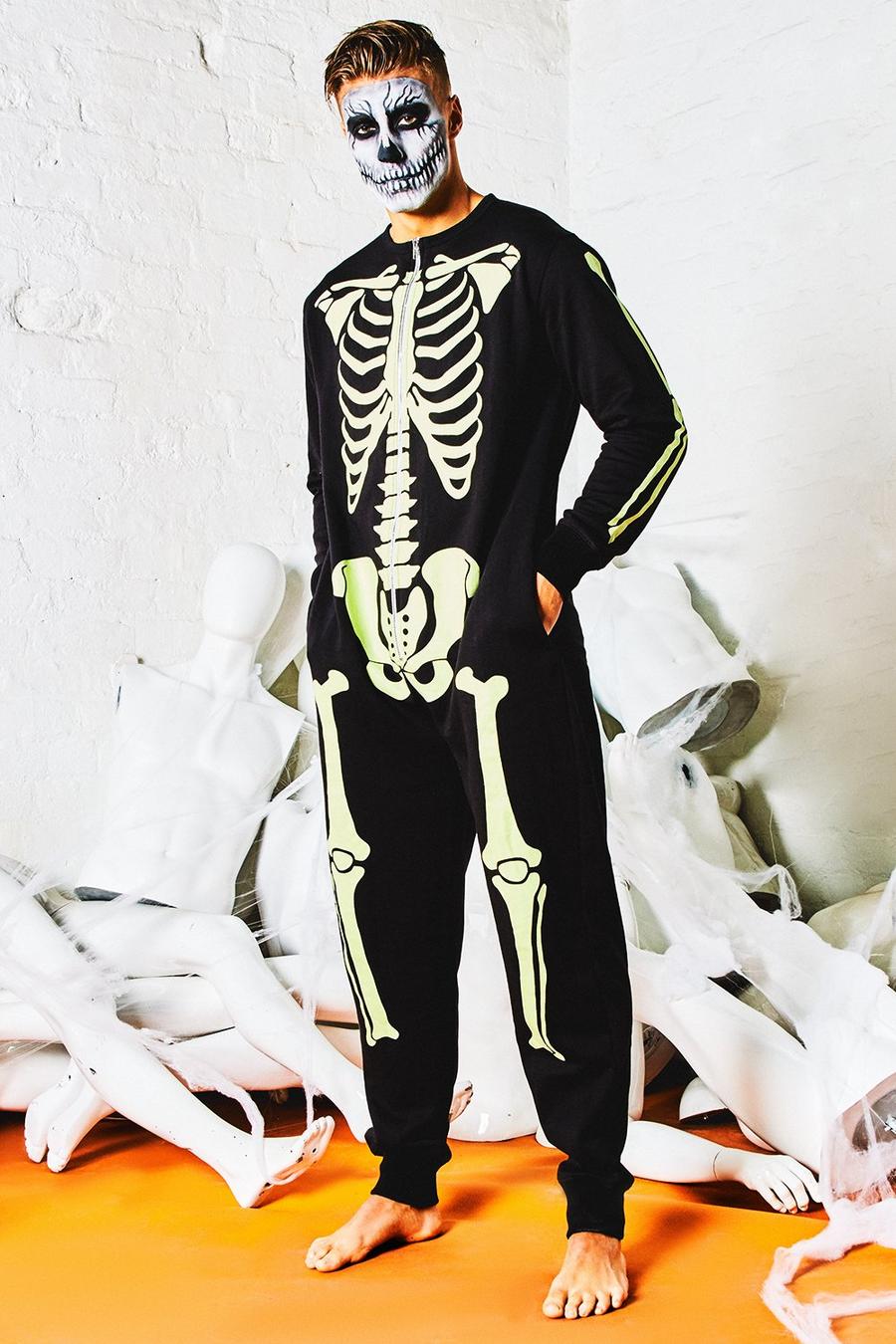 Body onesie con scheletri che si illuminano al buio, Nero image number 1