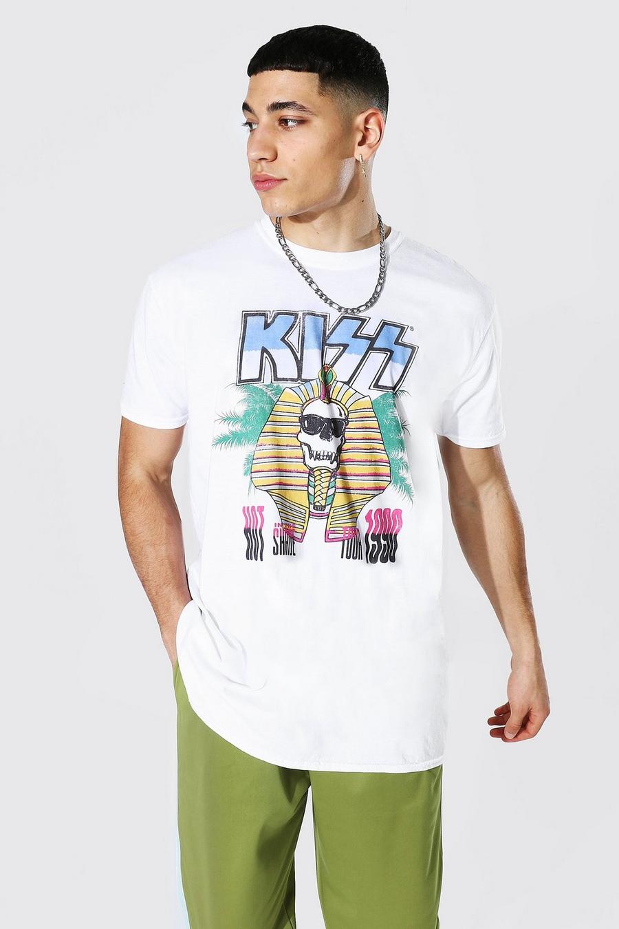 T-Shirt in Übergröße mit lizenziertem Kiss-Print, Weiß image number 1