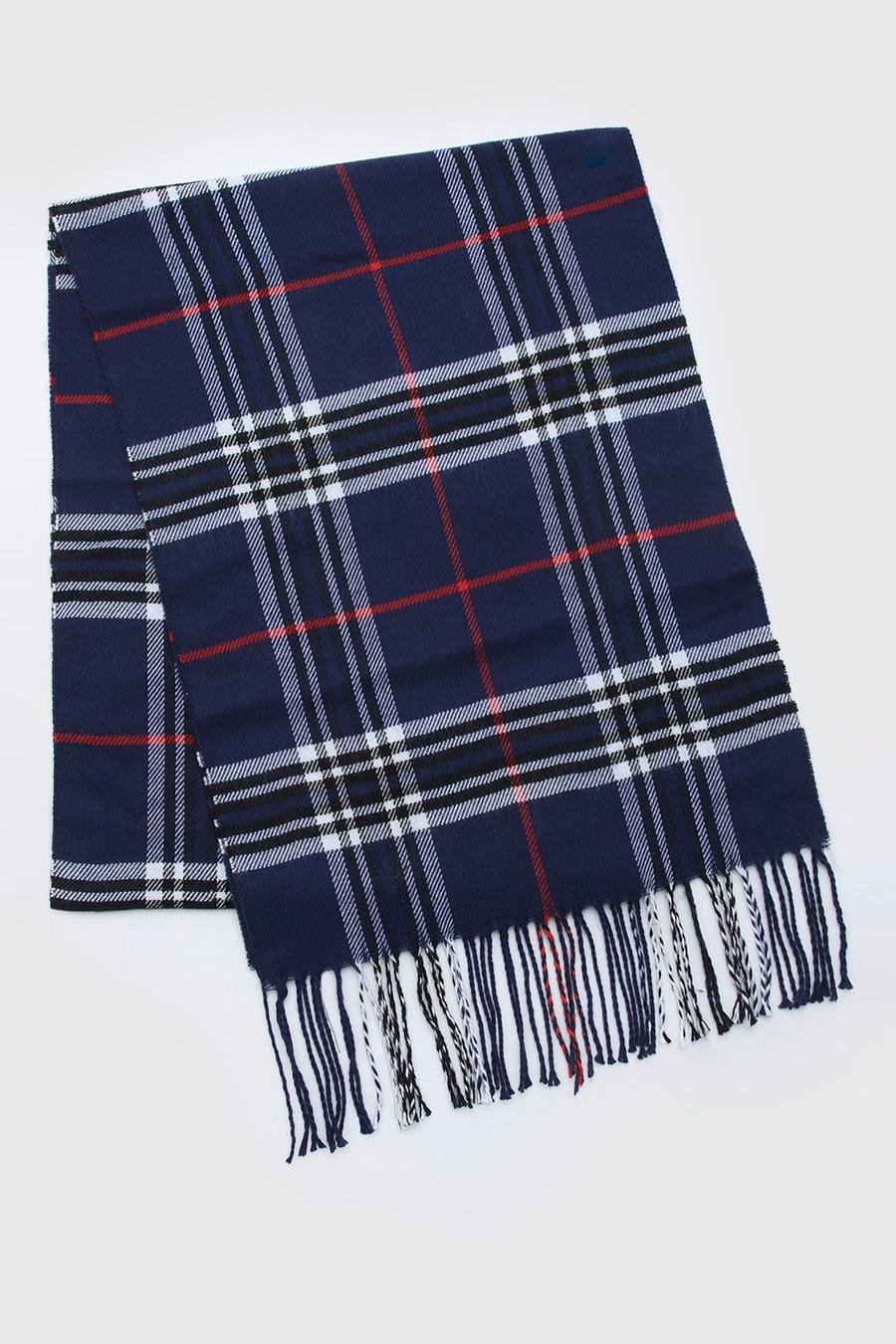 Navy Check Knitted Tassel Scarf image number 1