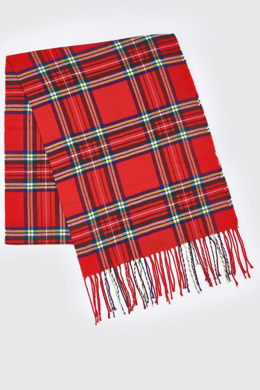Sciarpa in maglia a scacchi rossi con frange, Rosso image number 1