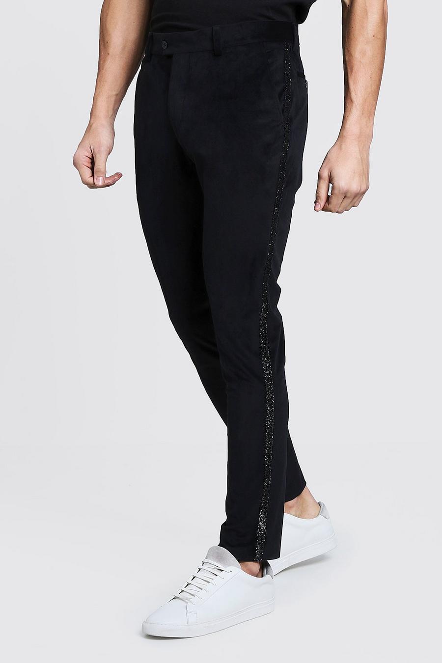 Pantaloni skinny premium in velour con banda laterale image number 1