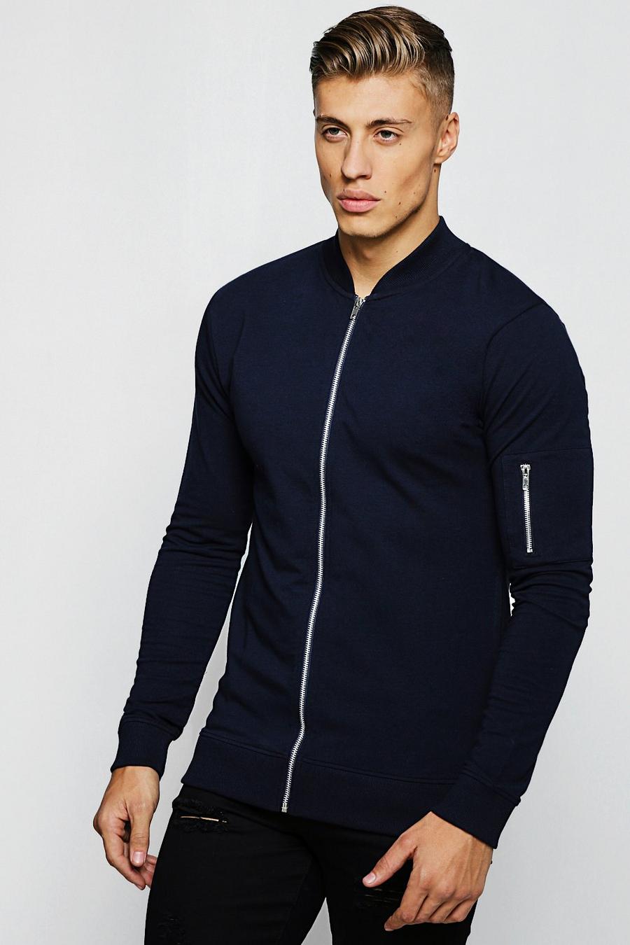 Navy Muscle Fit MA1 Bomber Jacket image number 1