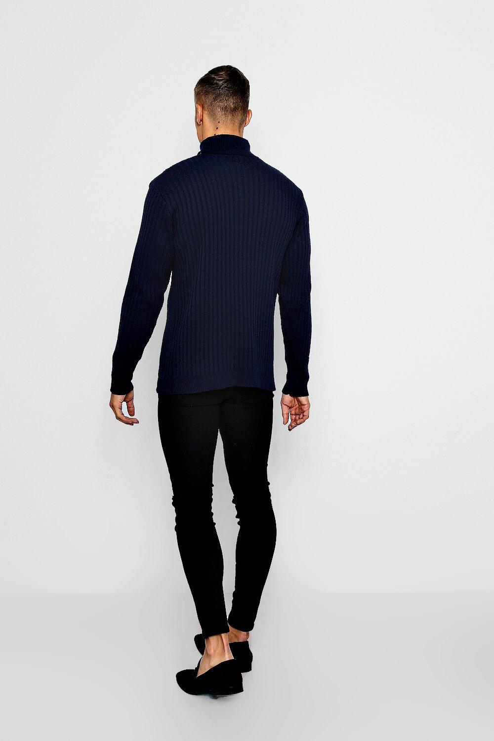 Muscle Roll Neck Ribbed Jumper