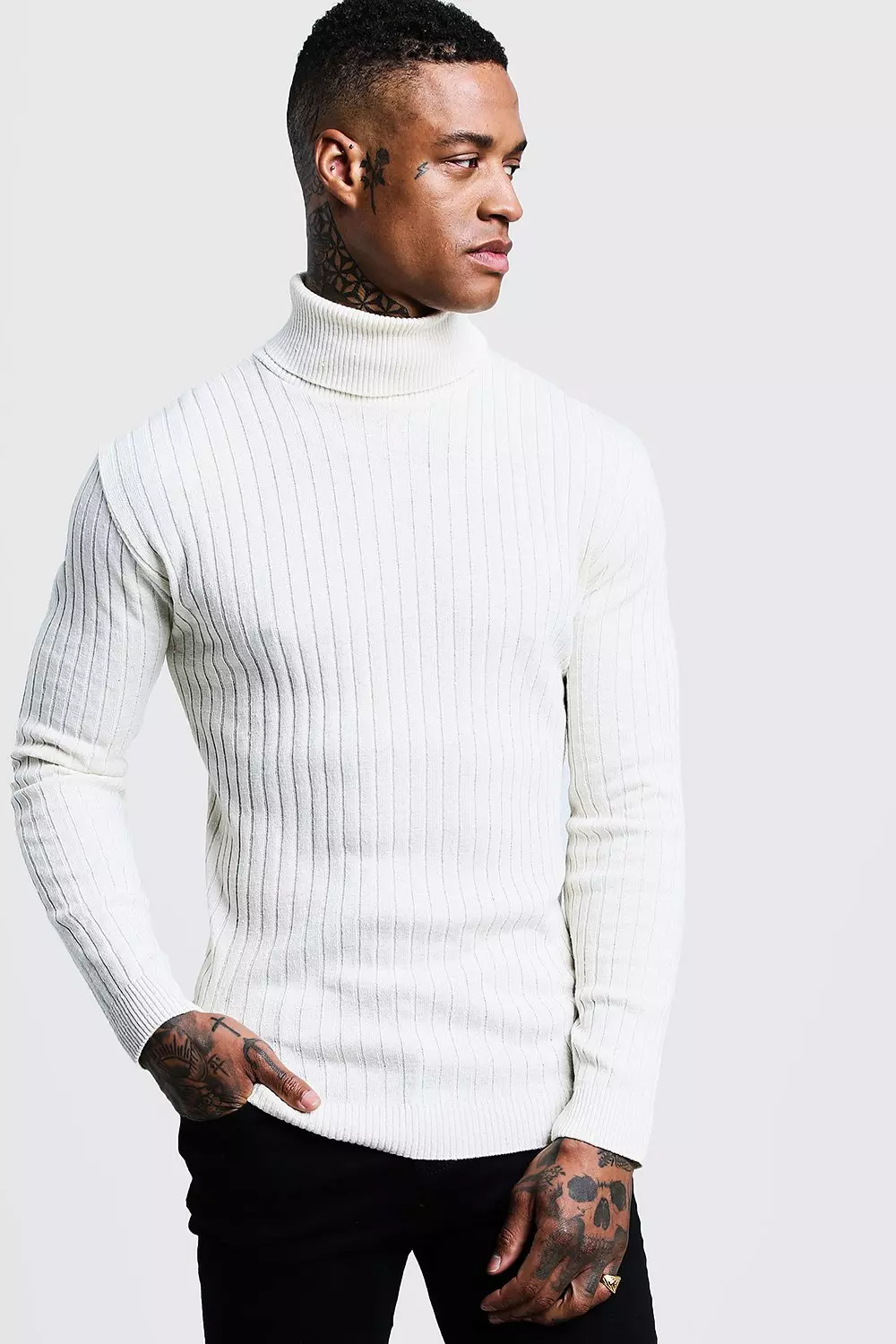 Muscle Roll Neck Ribbed Jumper