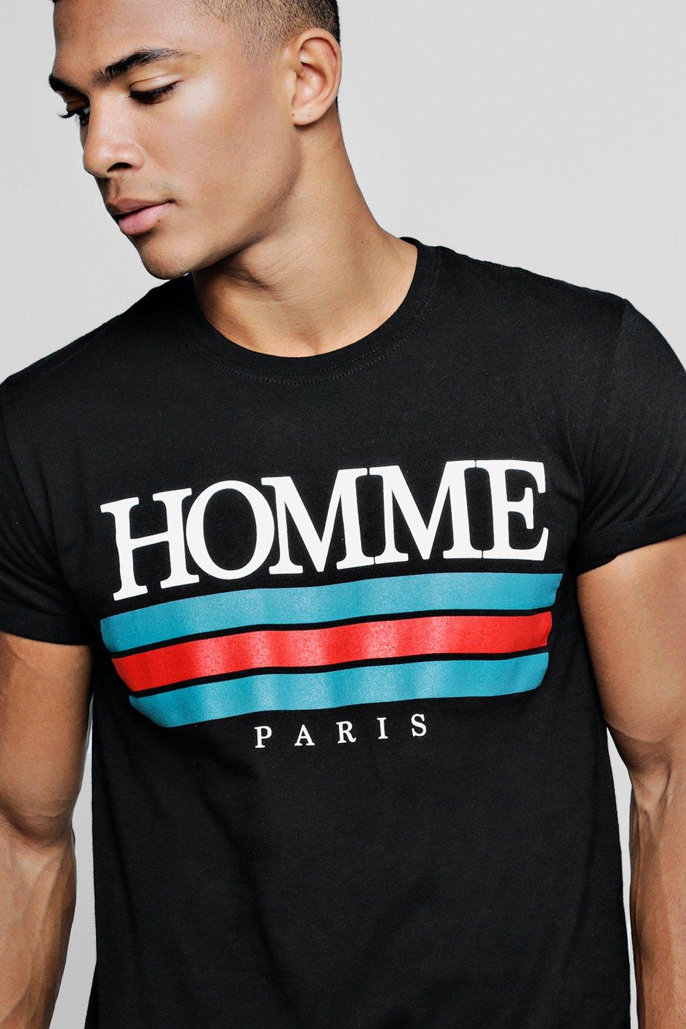 T Shirt imprim manches retrouss es Homme Paris