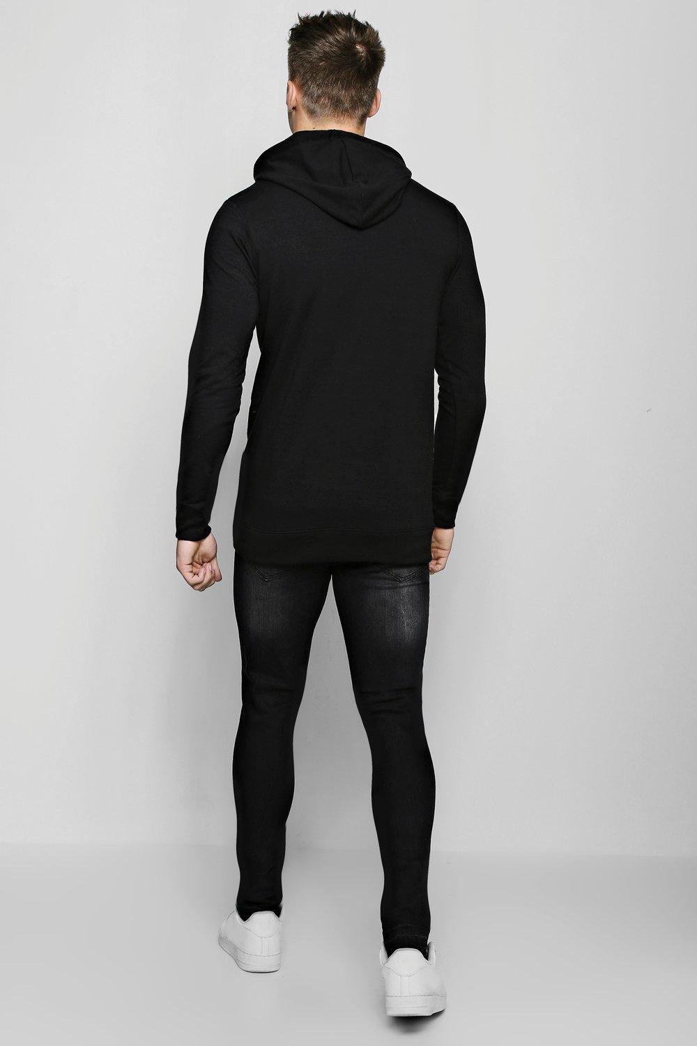 Muscle Fit Long Line Fleece Hoodie