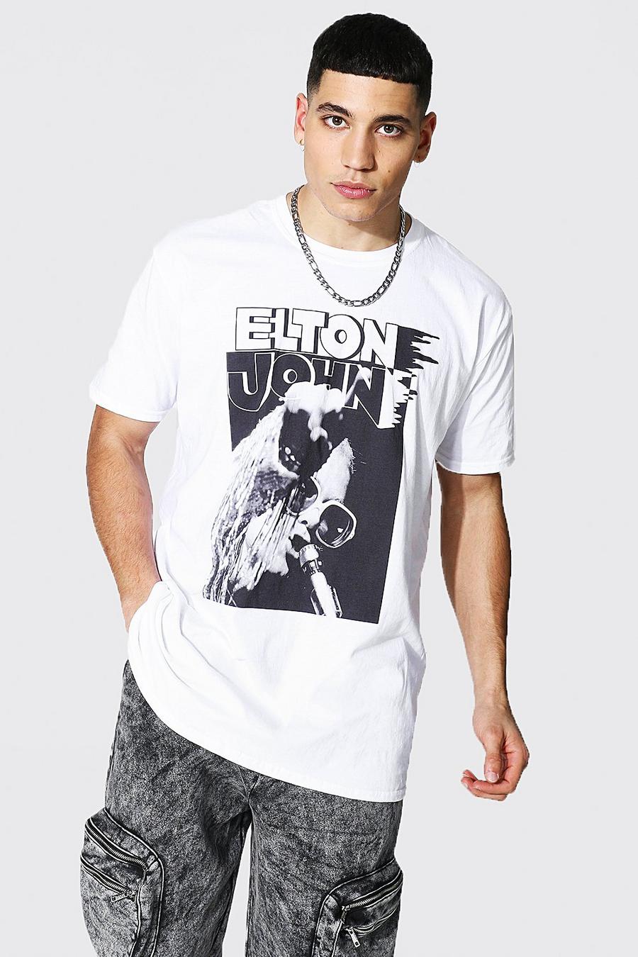 T-shirt oversize con stampa ufficiale omaggio a Elton John, Bianco image number 1