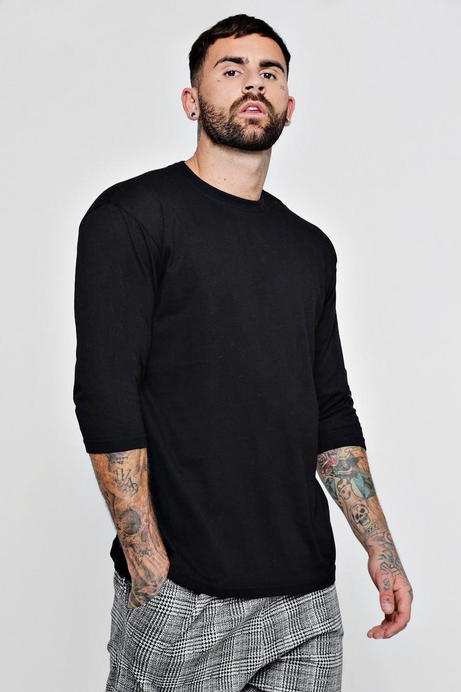 Black Loose Fit 3/4 Sleeve T-Shirt image number 1
