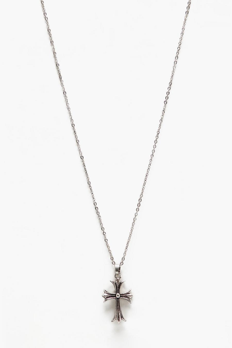 Halskette mit Kreuzanhänger, Silber image number 1