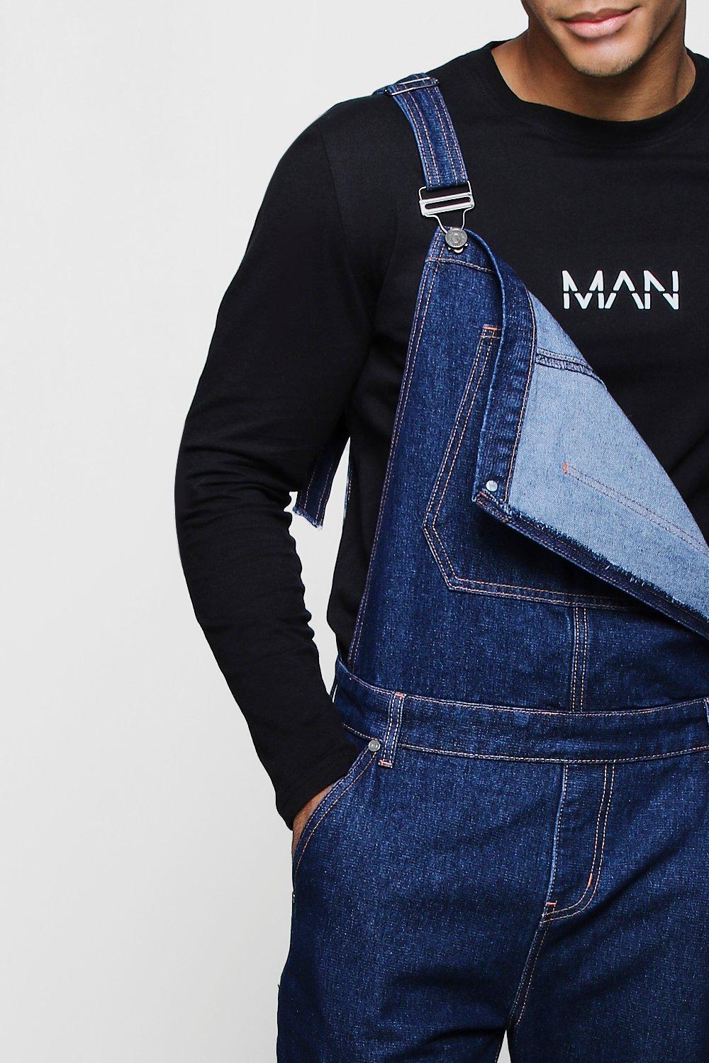 BoohooMAN Denim Plus Contrast Stitch Detail Dungarees in Indigo Blue for Men Mens Jeans BoohooMAN Jeans 