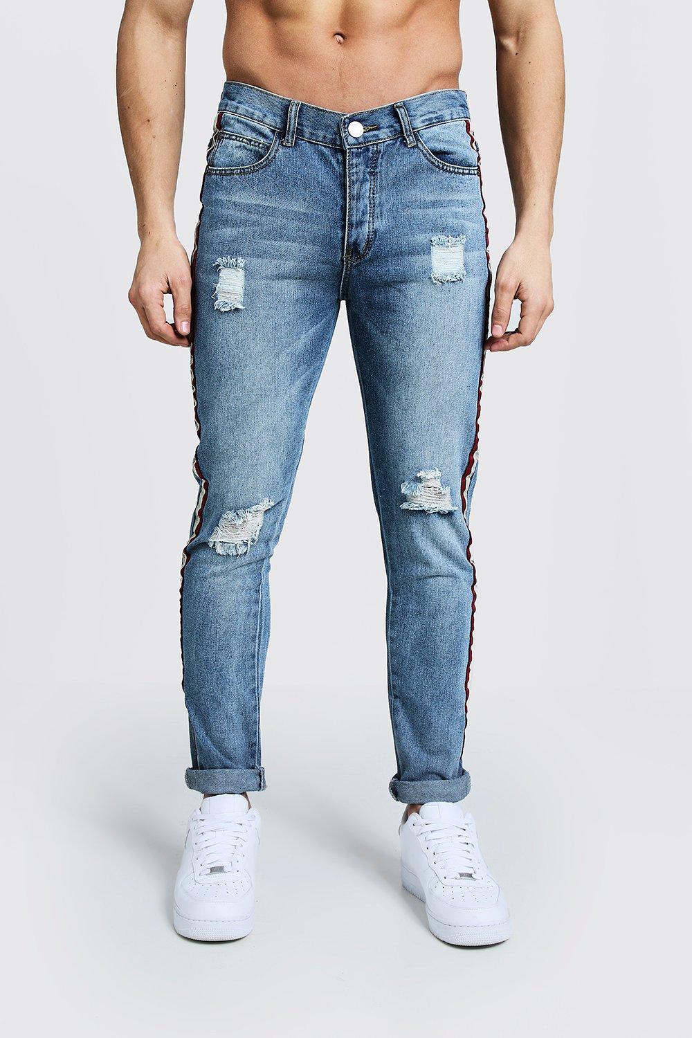 side tape slim jeans