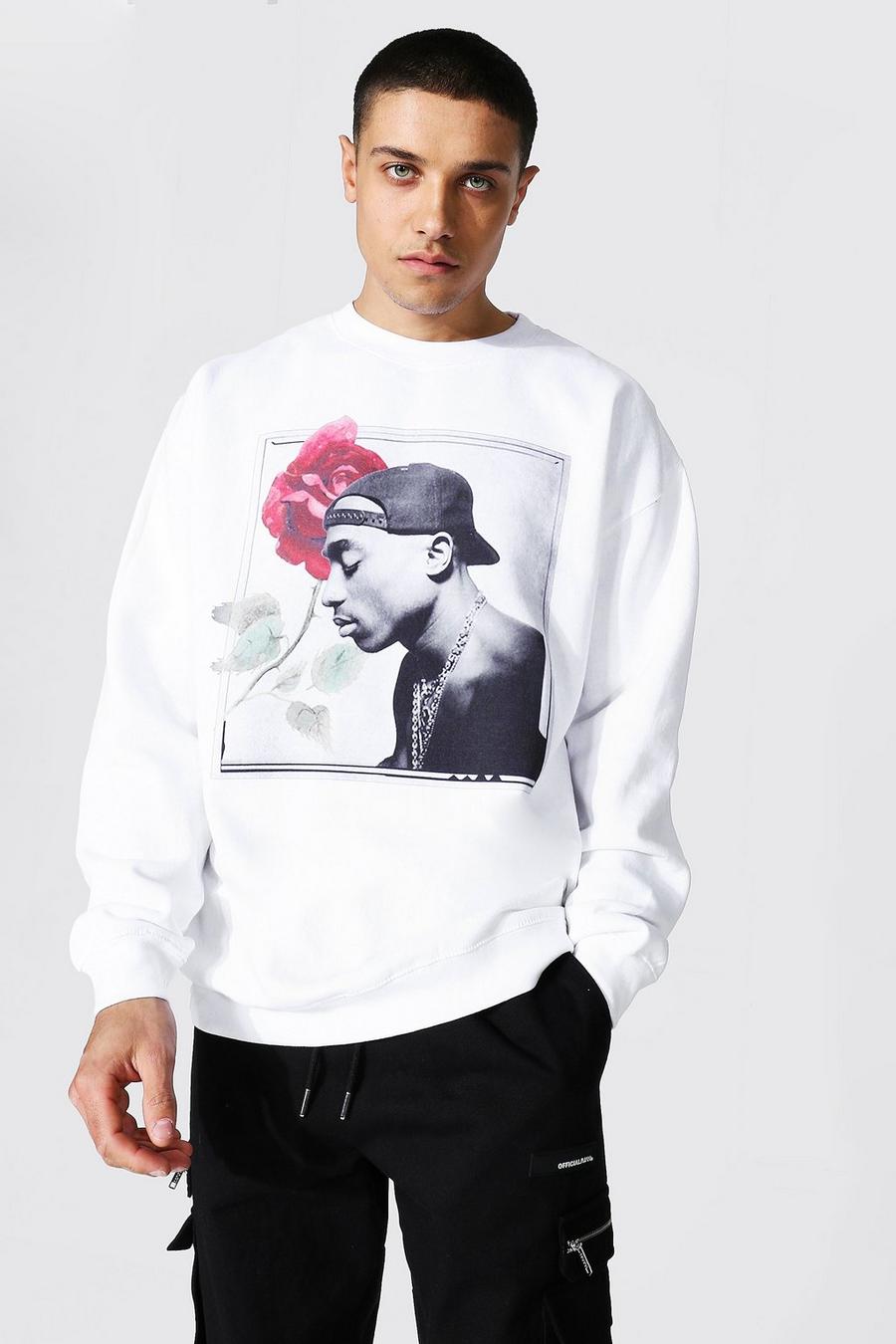 White Oversized Tupac Rose License Sweatshirt image number 1