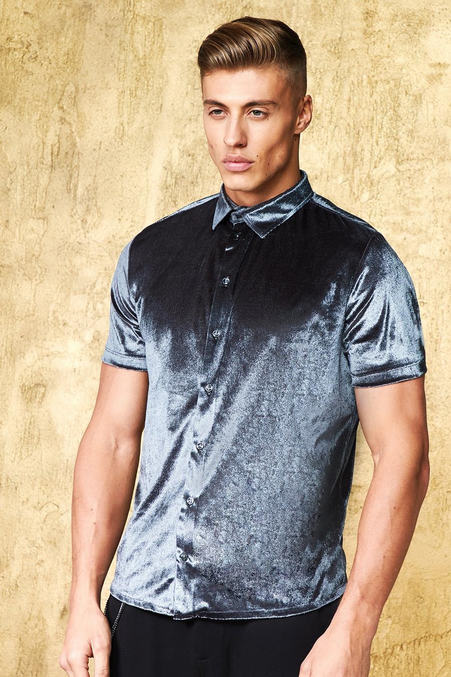 Grey Short Sleeve Velour Shirt image number 1