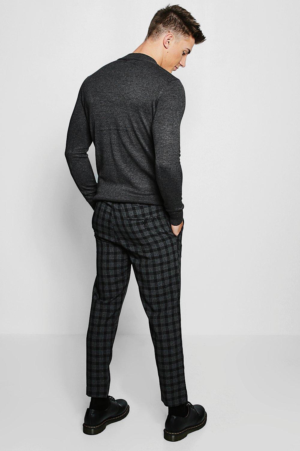 Mens grey check joggers online