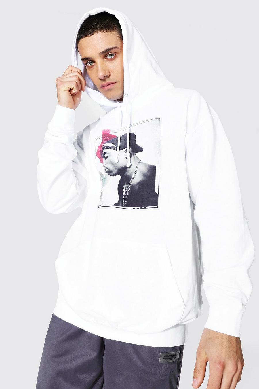 White Tupac Oversize hoodie med ros image number 1