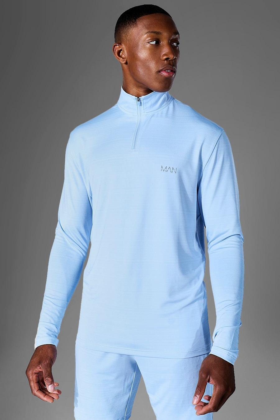 Pale blue Man Active Gym Marl 1/4 Zip Top image number 1