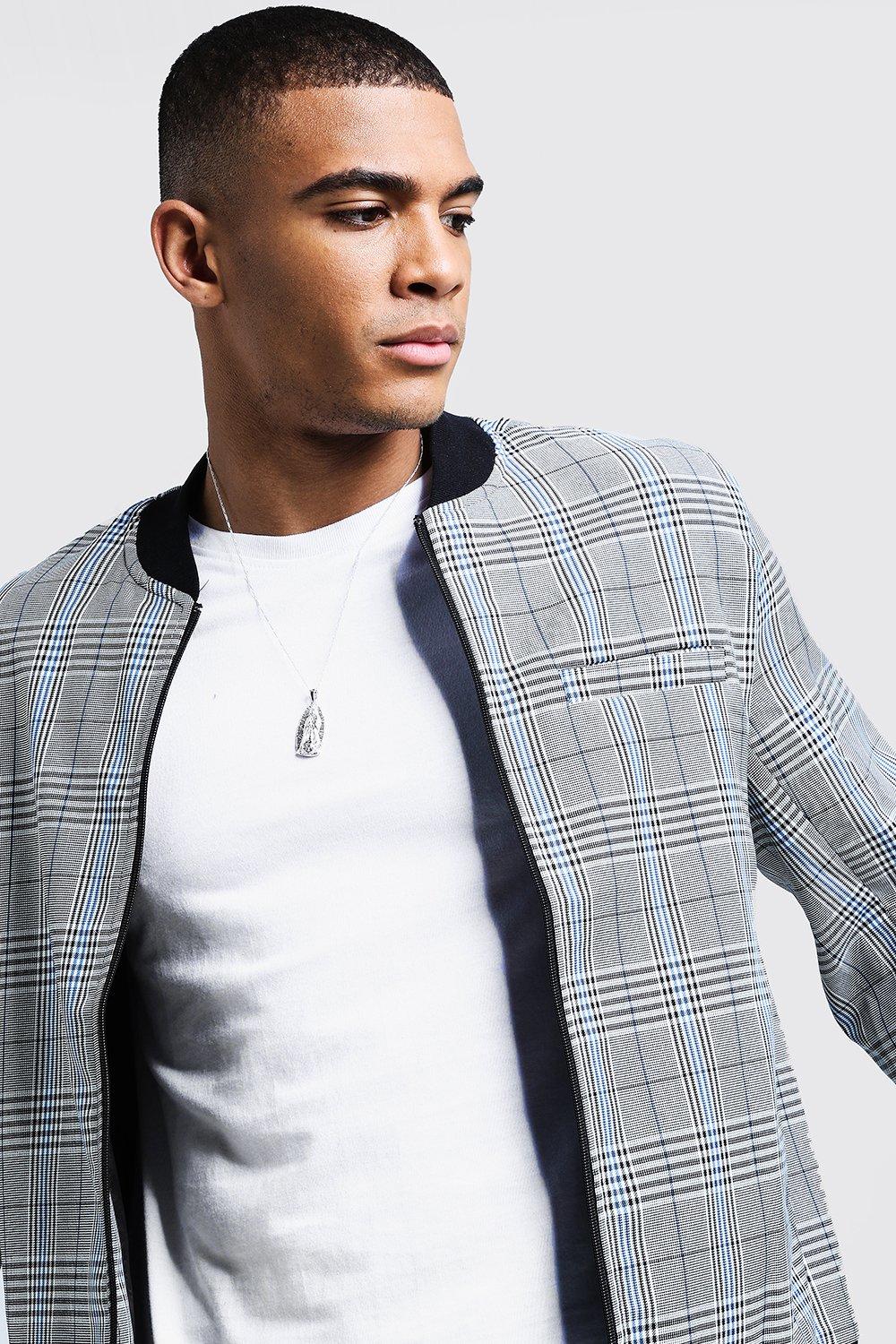 Grey check shop bomber jacket