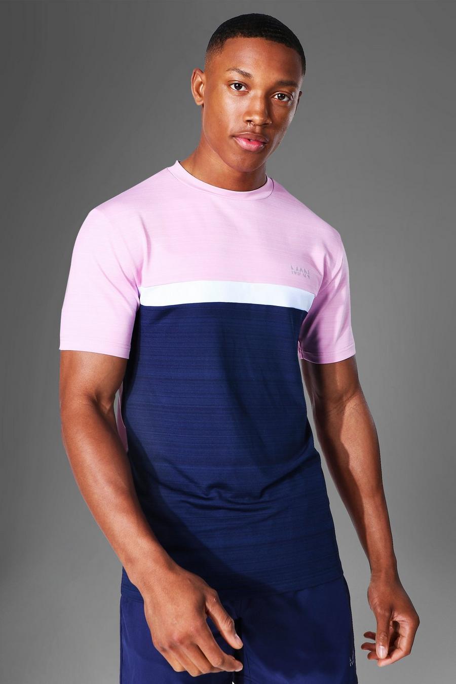 Pink Man Active Gym Marl Colour Block T Shirt image number 1