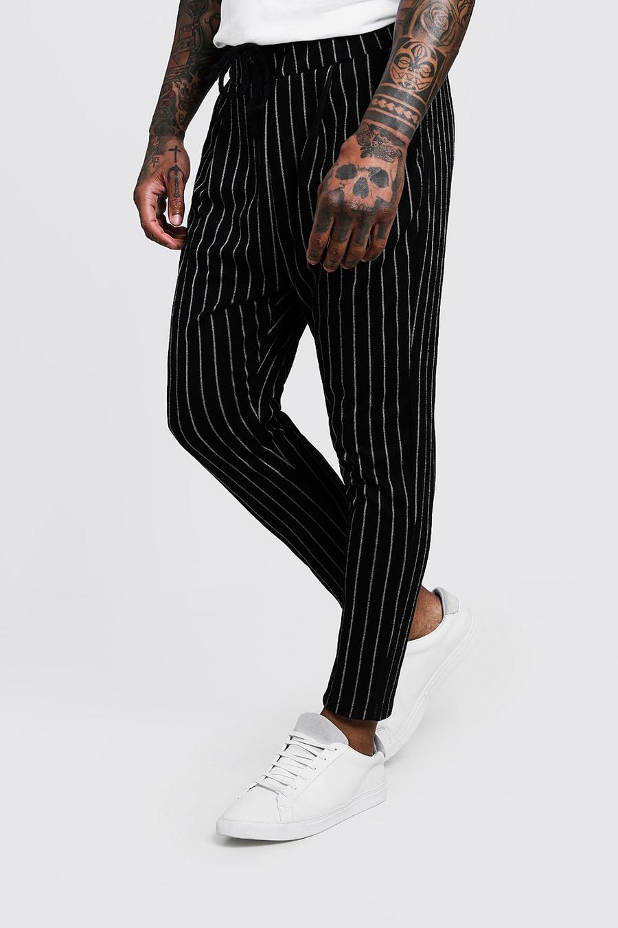 Pinstripe Smart Jogger Trousers, Black image number 1