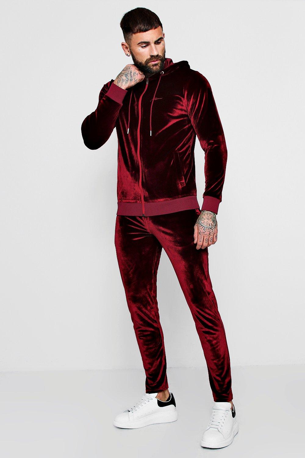 burgundy velour jumpsuit