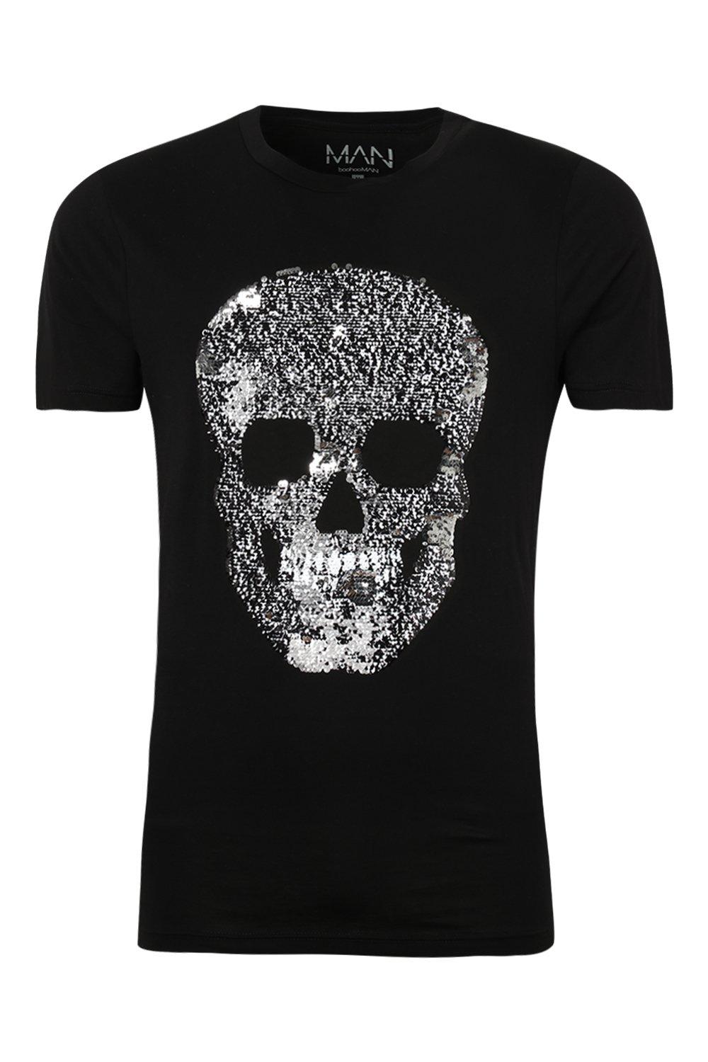 Estacionario Comercialización Ingresos Skull Sequin T-Shirt | boohoo