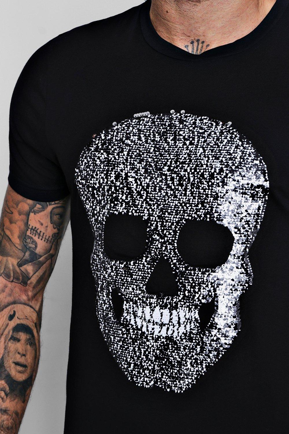 T shirt avec t te de mort paillettes