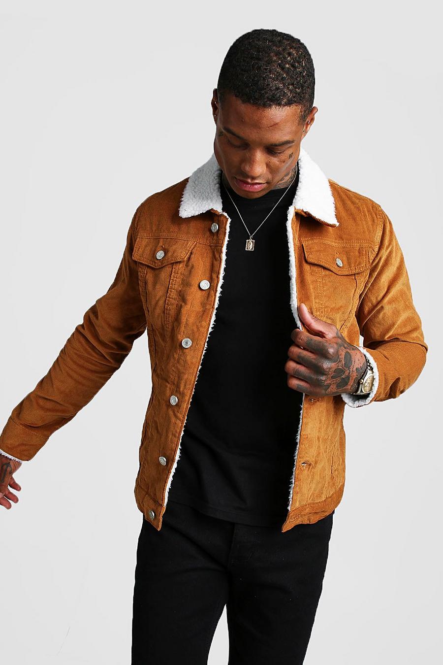Tan Corduroy Jacket With Borg Collar image number 1