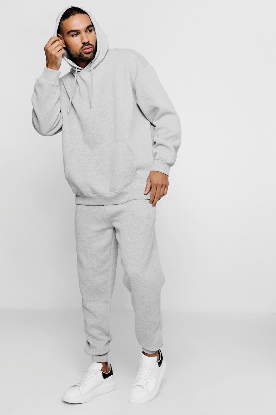 Grey Oversized Loose Fit Hooded Fleece Tracksuit image number 1